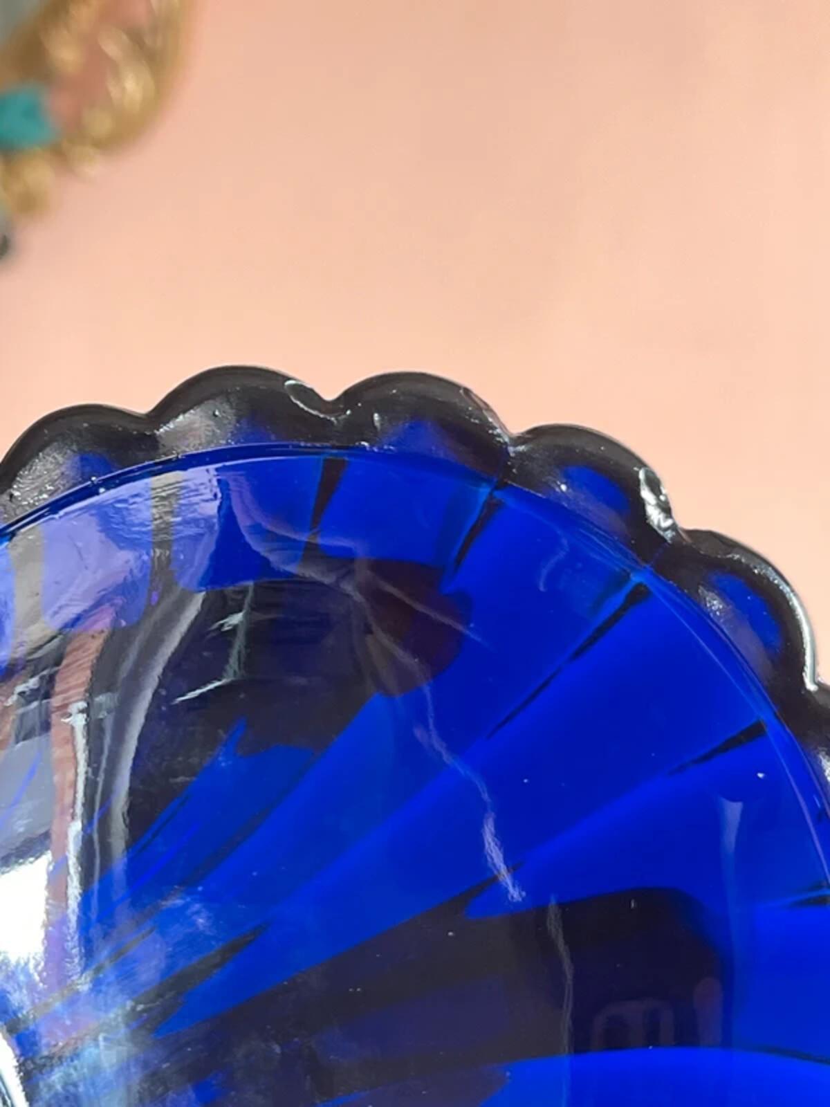 Vintage cobalt blue glass shell dish trinkets dish