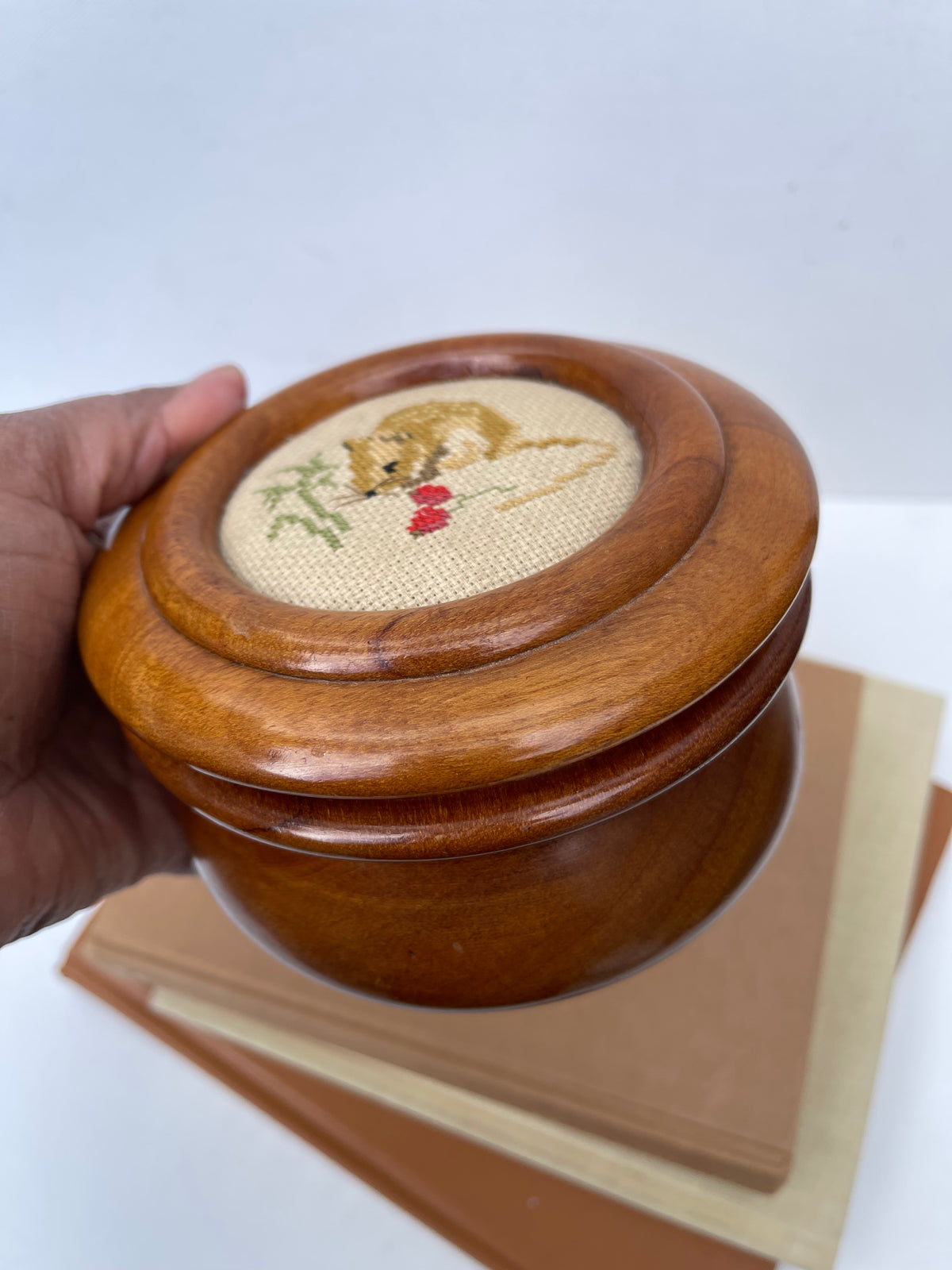 Mouse needlepoint wooden box