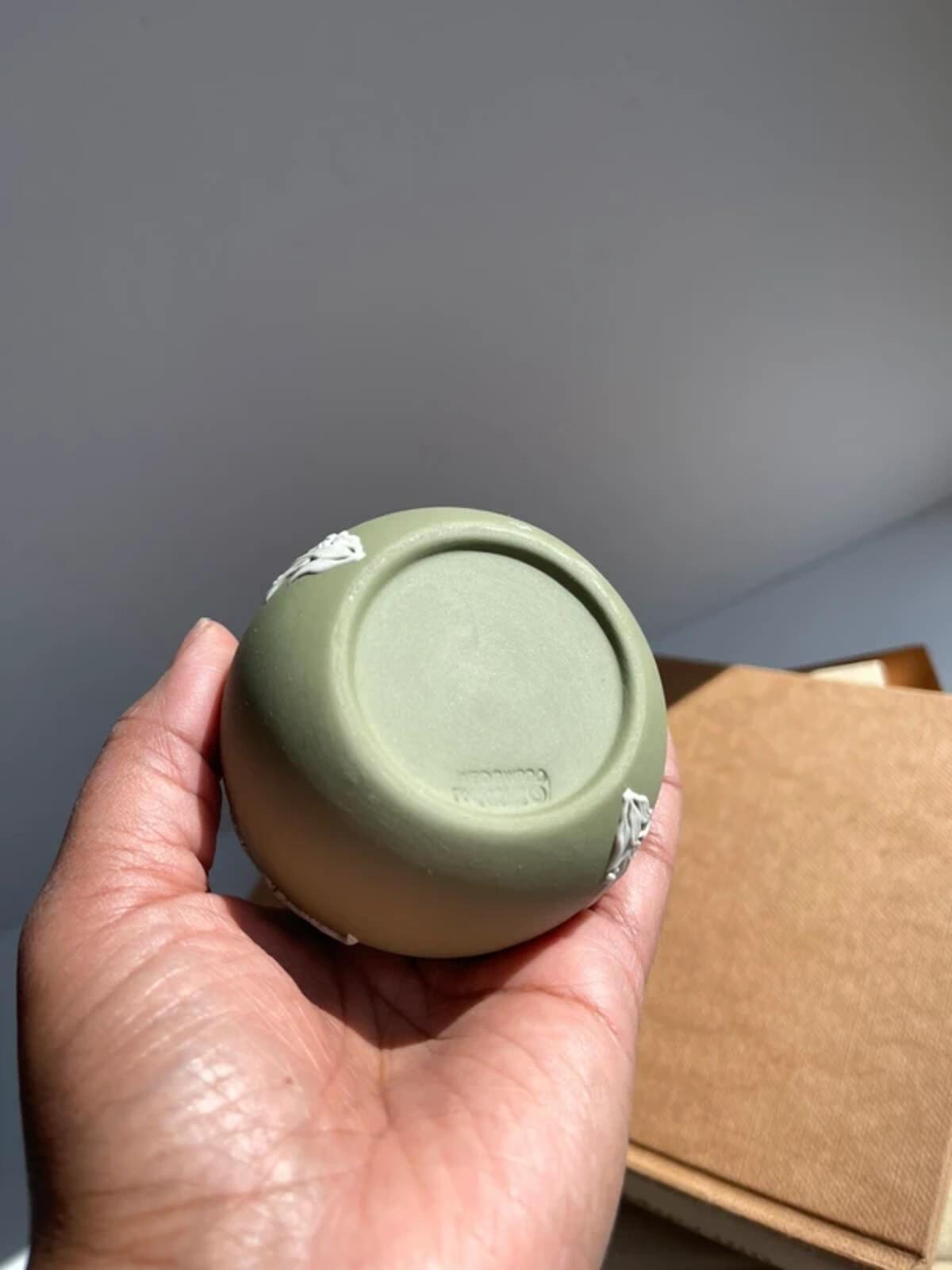 Vintage Wedgwood sage green Cherubs Cylinder Vase