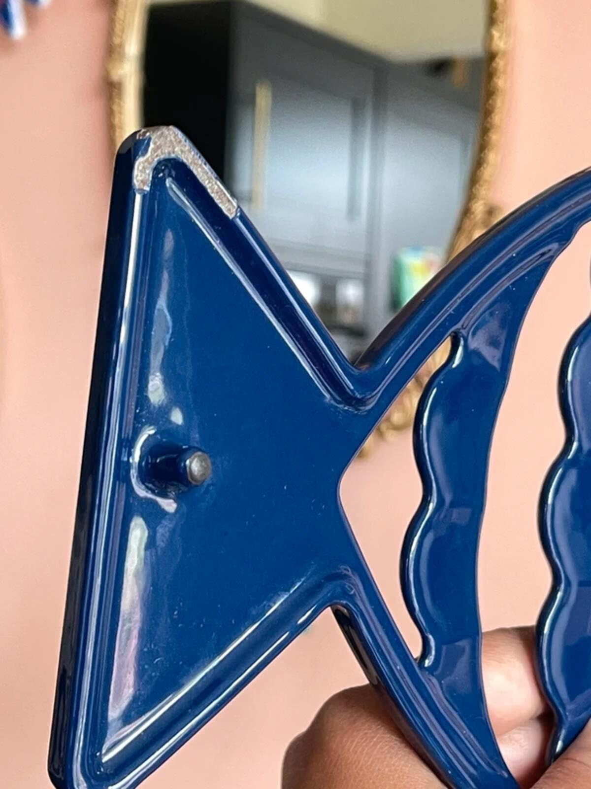 Vintage large fish trivet pot stand dark blue navy trivet kitchenware