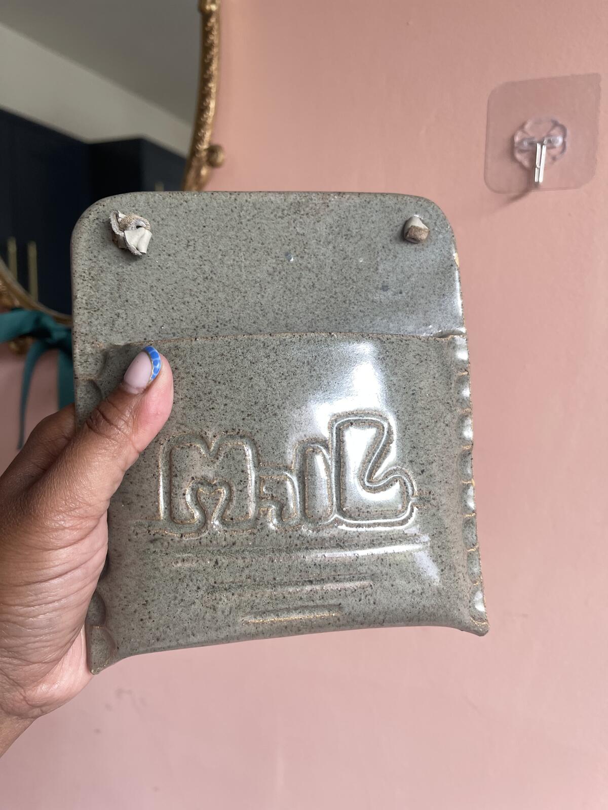 Handmade studio pottery ceramic mail wall pocket