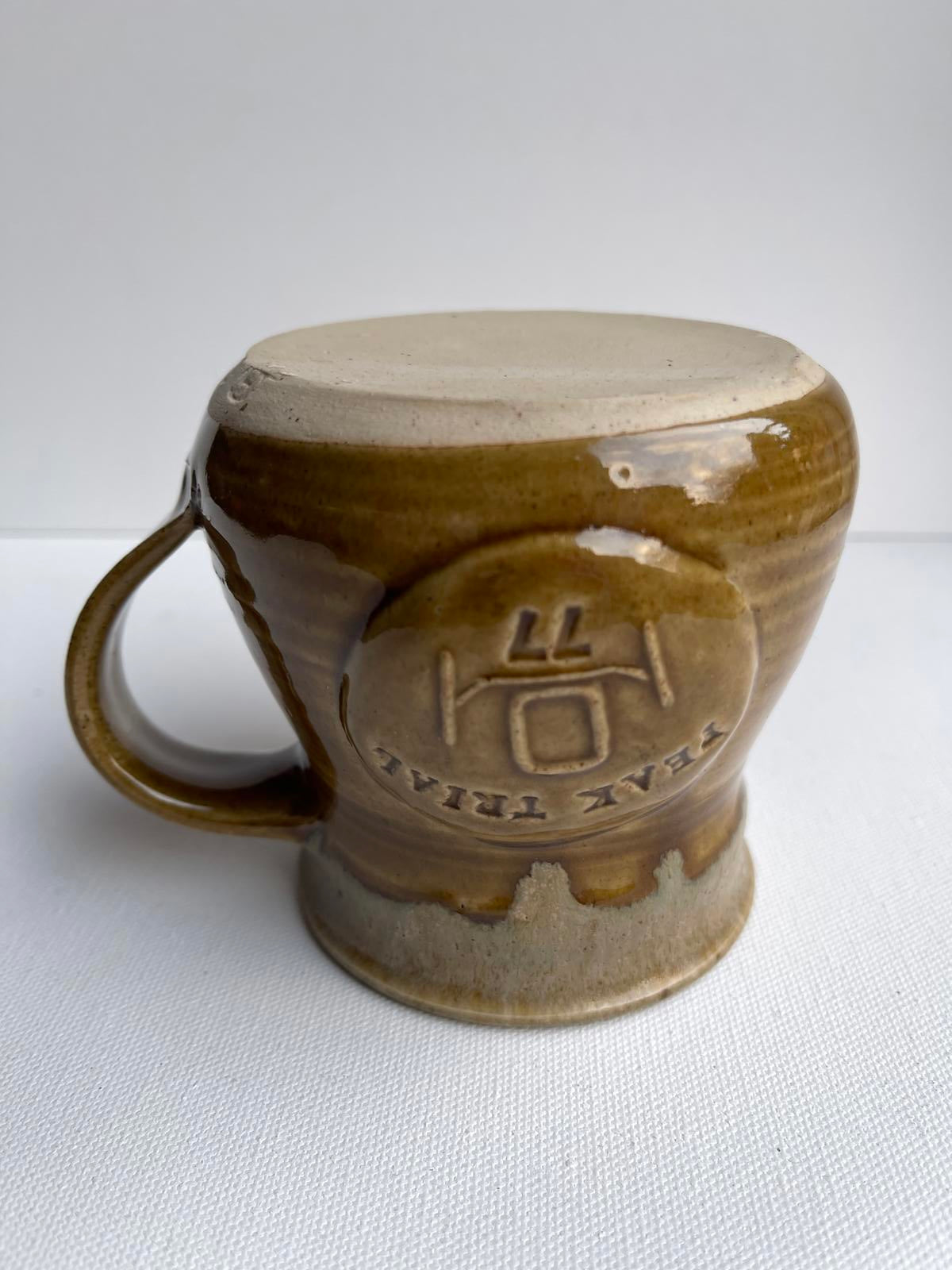 Vintage large brown two stoned studio stoneware mug marked