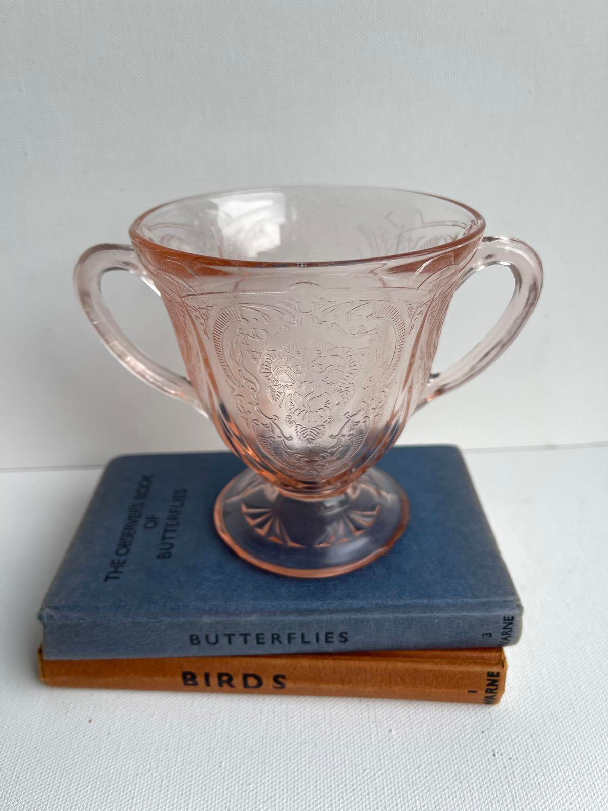 Vintage Hazel Atlas Royal Lace pink depression glass sugar bowl and creamer