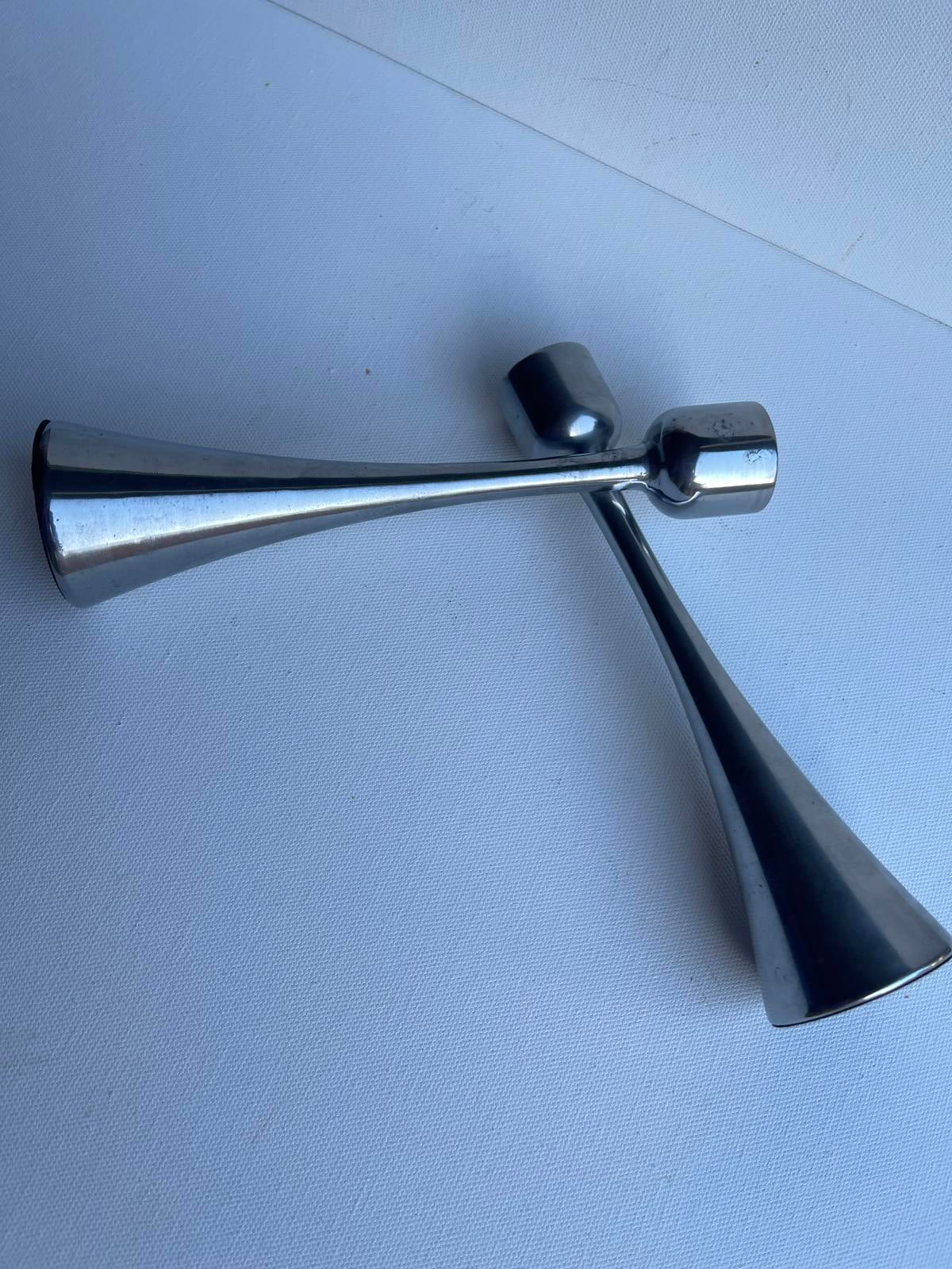 Vintage 2 metal steel mid century Candleholders