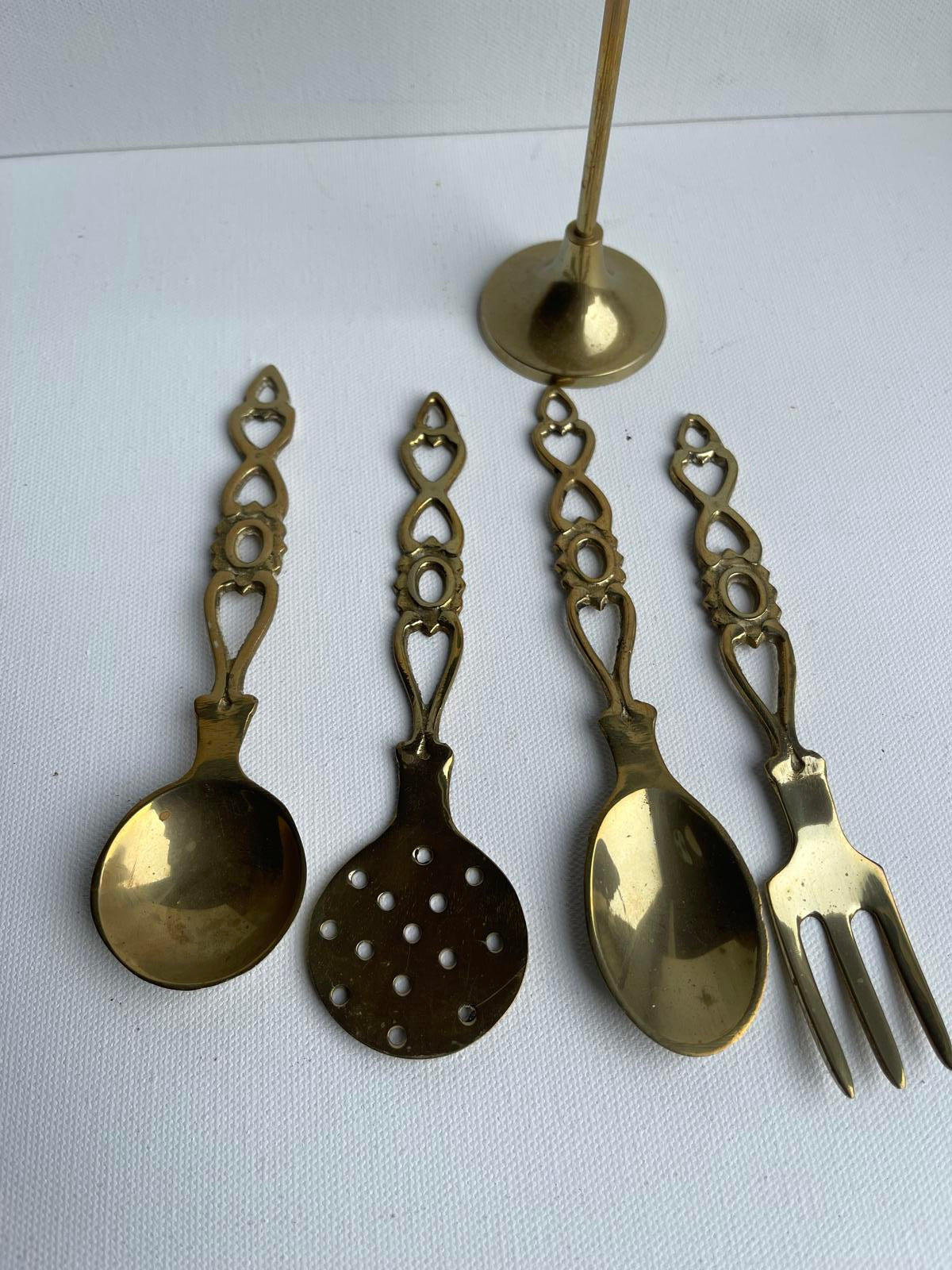 Vintage Brass Individual Cutlery Set & Rack/Holder