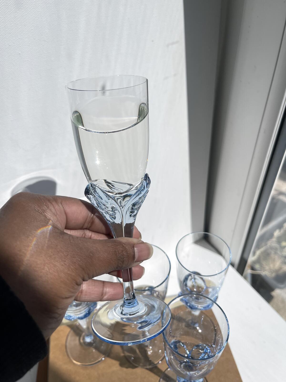 Vintage Blue Tulip Stemmed Bermioli Rocco Sherry Glasses set of 5