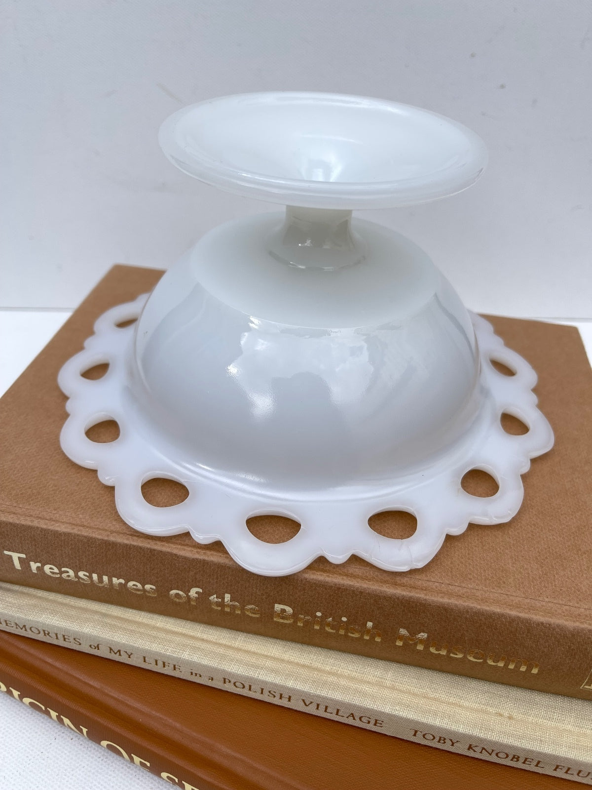 Vintage Anchor Hocking Milk glass Old Colony Open Lace Serving bowl