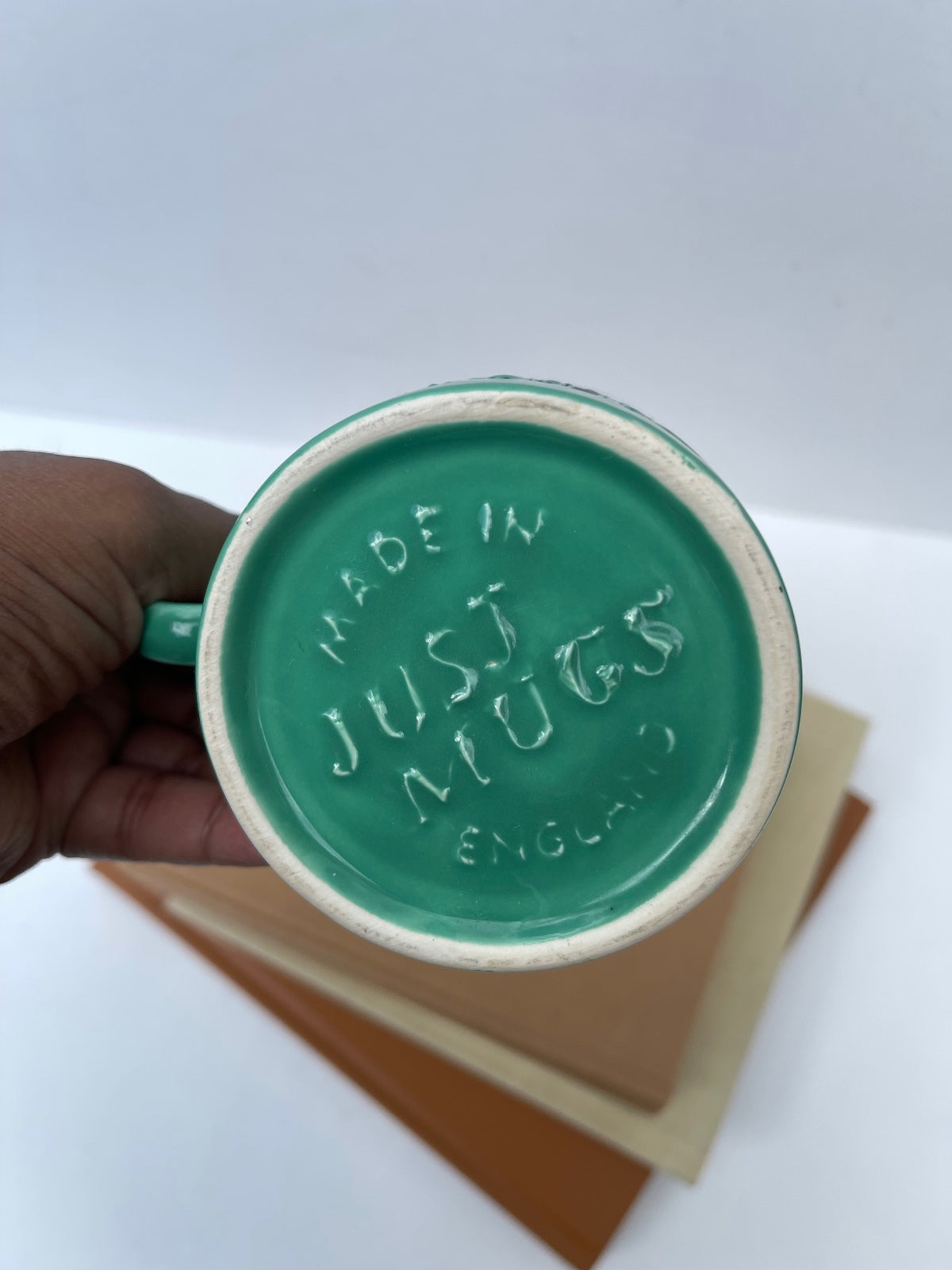 Vintage Just Mugs Front and Rear Cartoon sheep Green Stoneware Mug Made in England