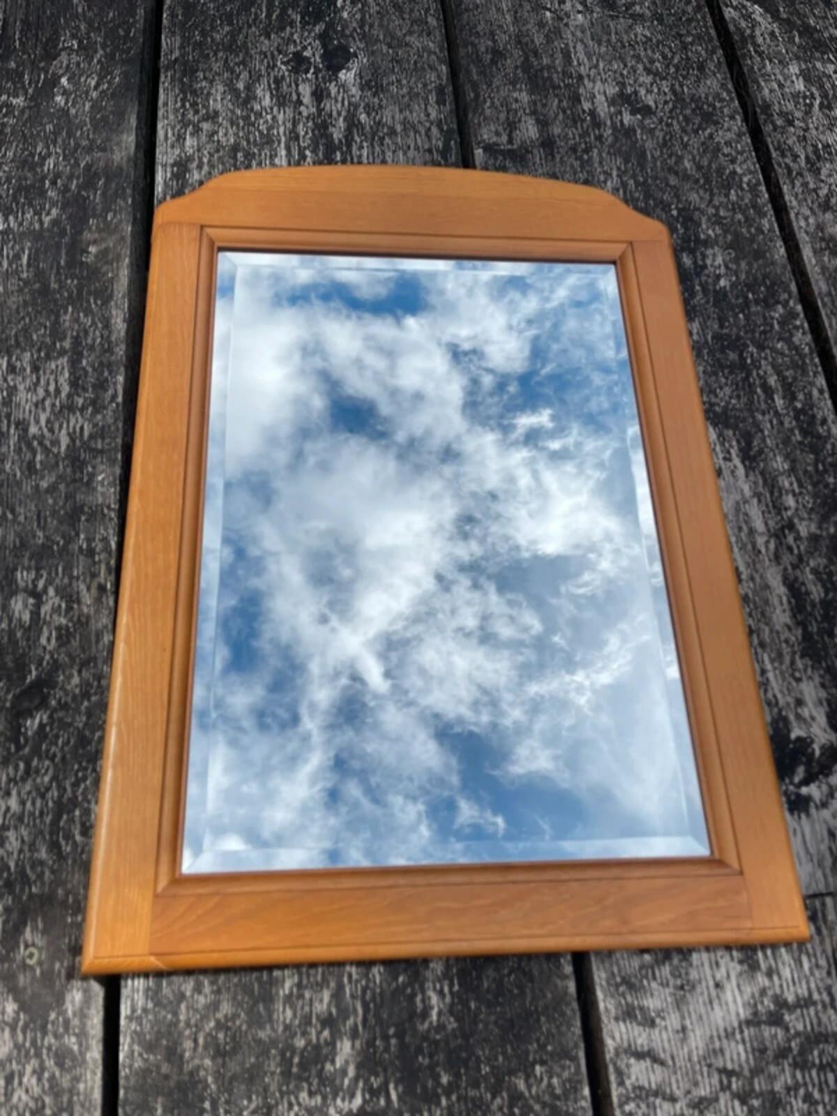 Vintage hand crafted hard wood mid century mirror