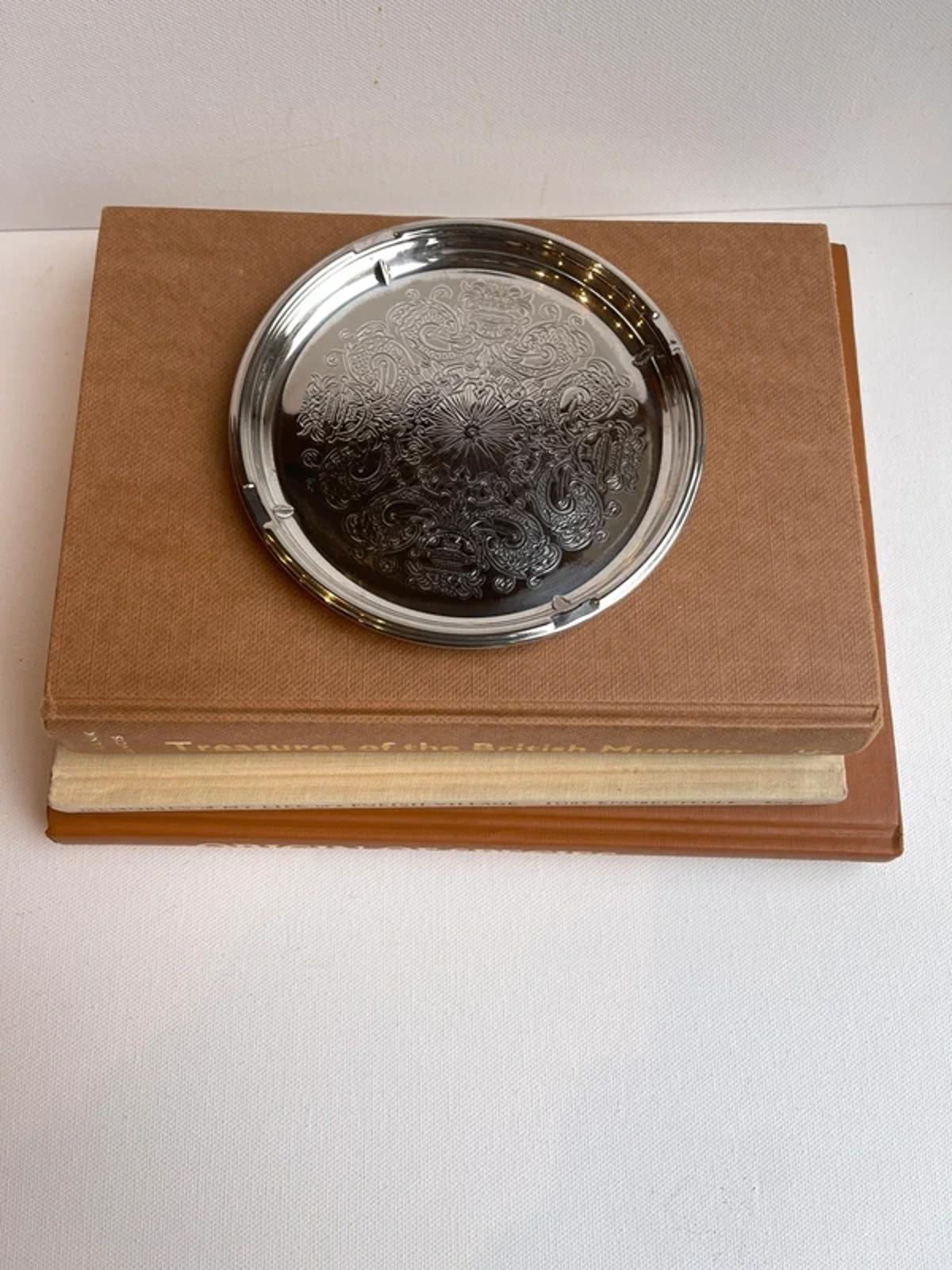 Vintage English Falstaff Silver Plated Wine Bottle Coaster Metal Trinket Tray