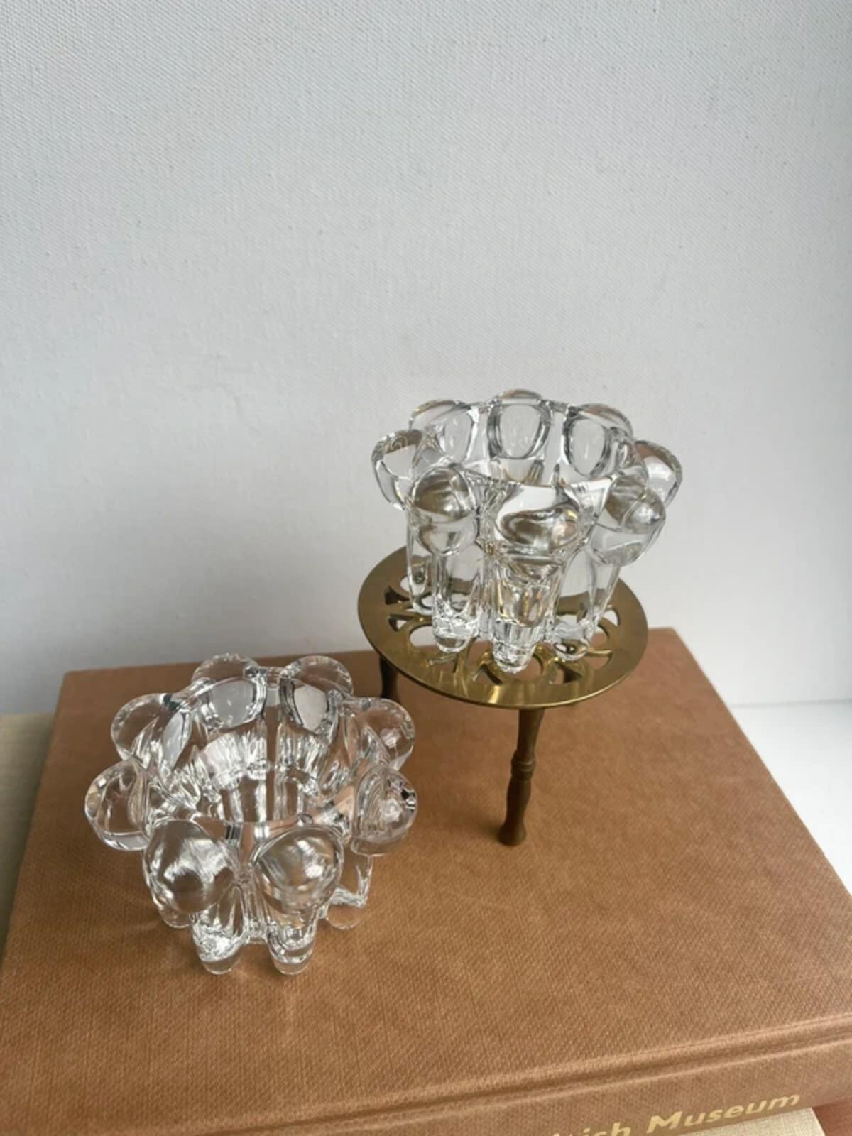 2 Vintage Reims bubble Glass Candle Holders taper/tea light candle