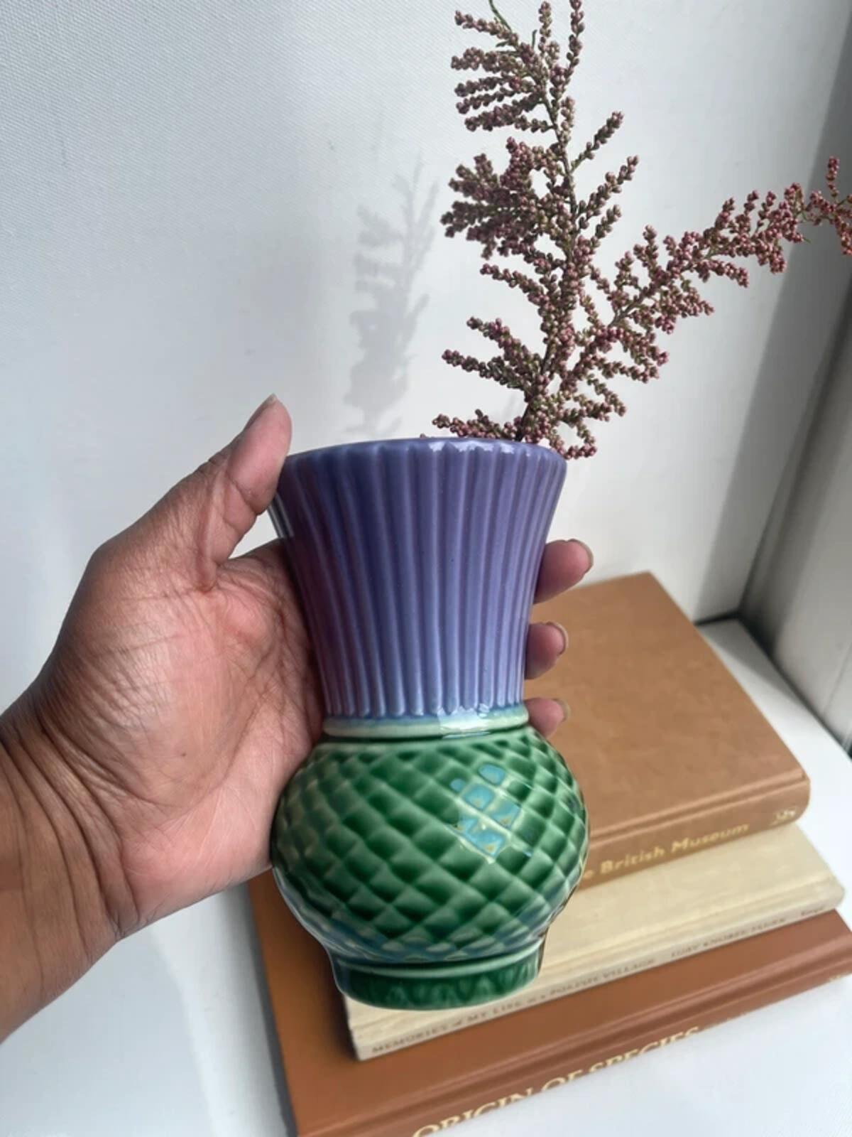 Vintage Scotia Ceramics Isle of Lewis Thistle Ceramic hanging Vase wall pocket
