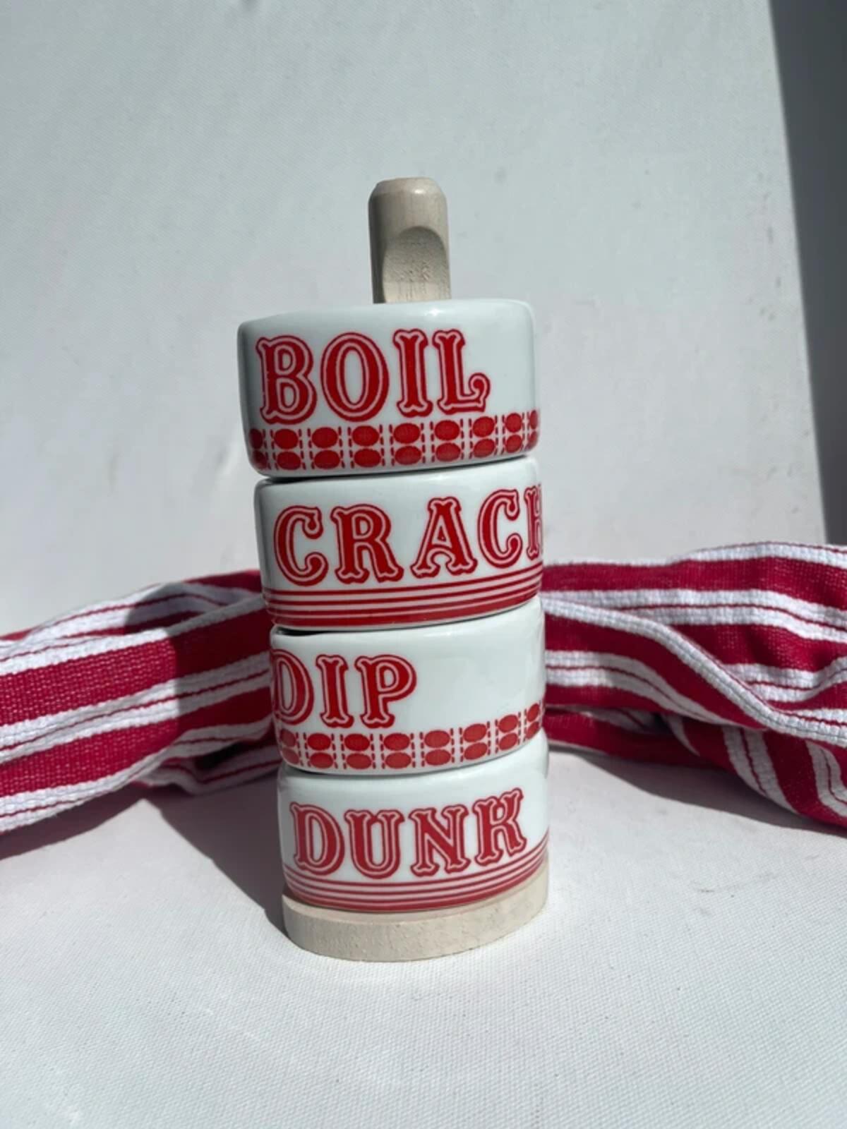 Jamie Oliver vintage style Ceramic Egg Cups Stack Tower Stand Red & White