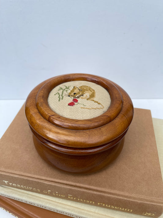 Mouse needlepoint wooden box