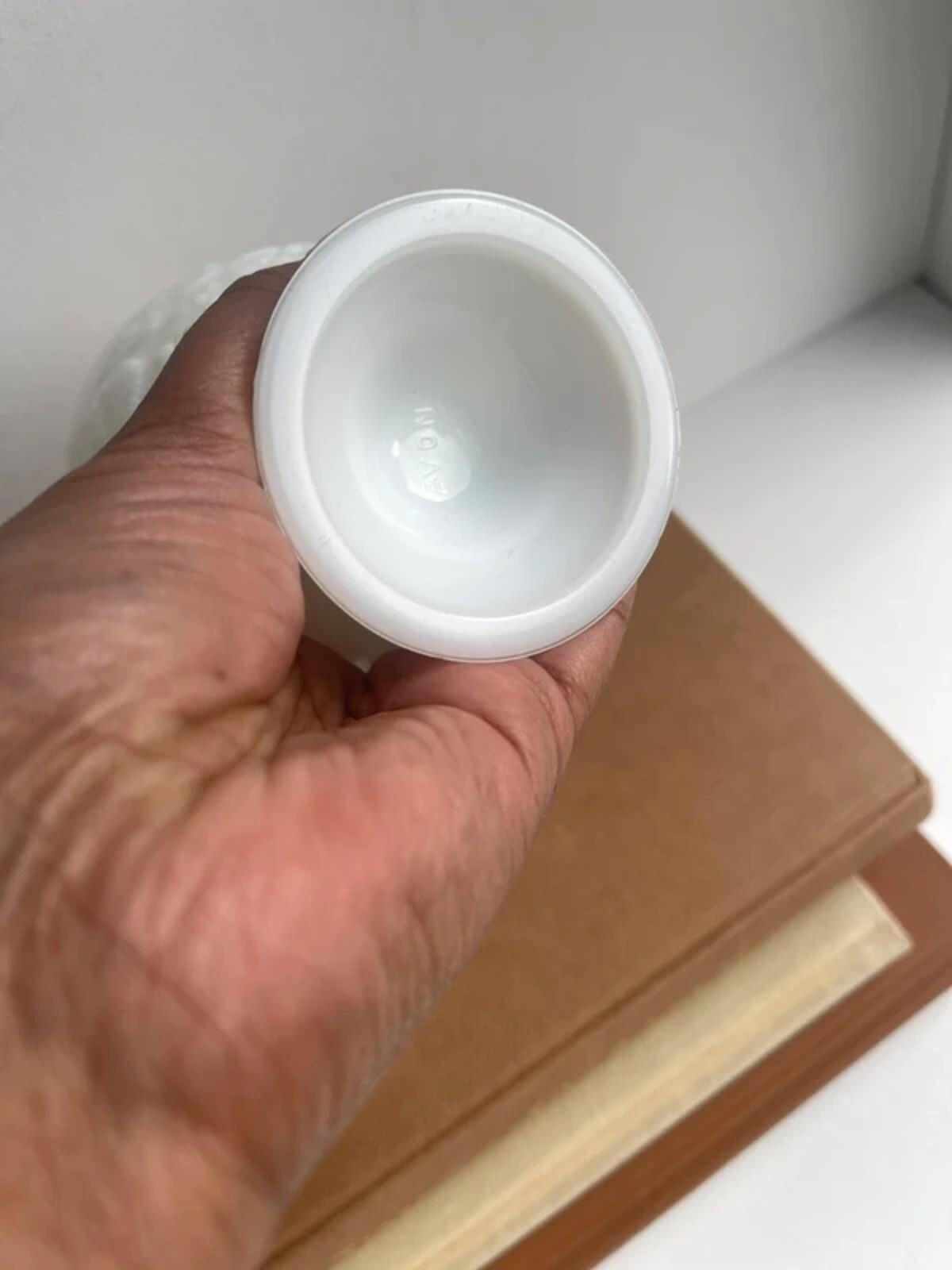 Vintage Avon Milk Glass Trinket Holder, Lidded Embossed Floral jar, White Glass Candy jar