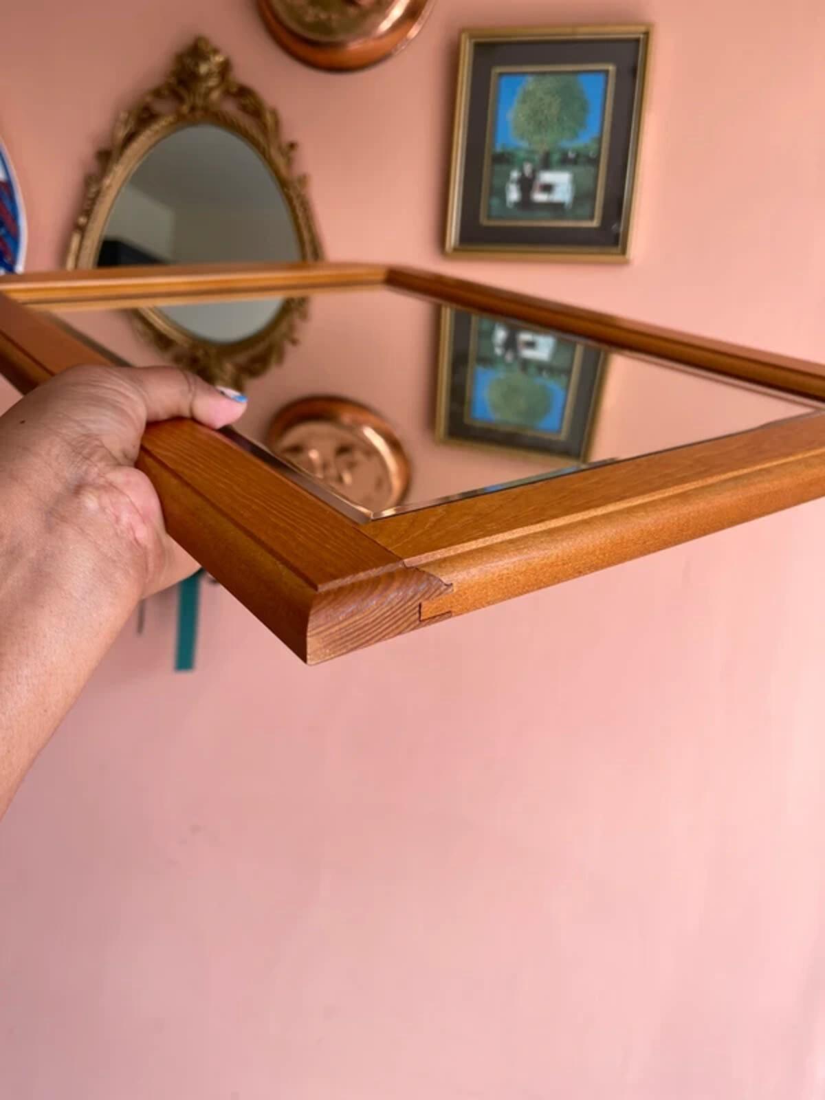 Vintage hand crafted hard wood mid century mirror