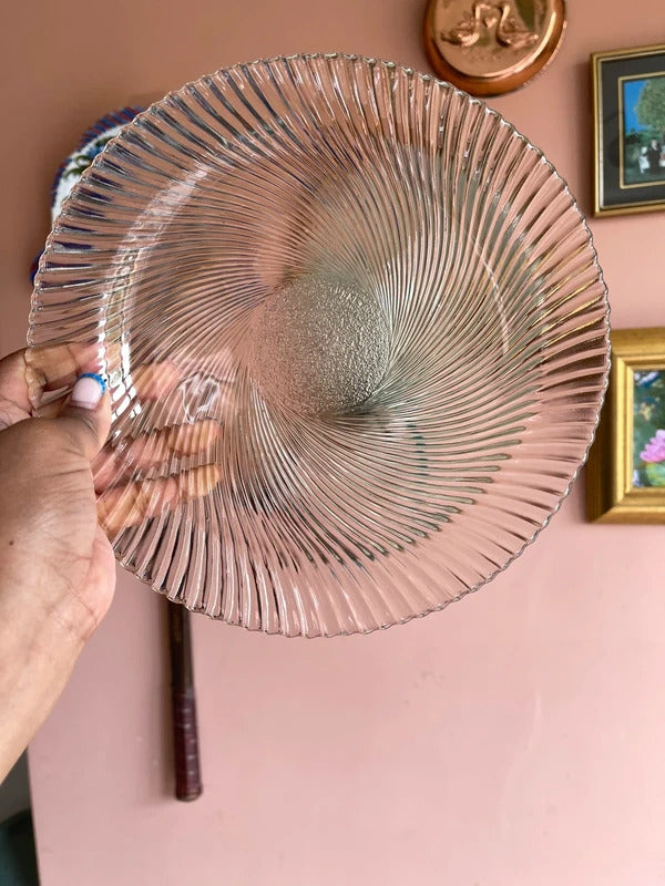 Vintage Pasabahce Pink Glass Dinner Plate 9.5” Shell Swirl Pattern Plates