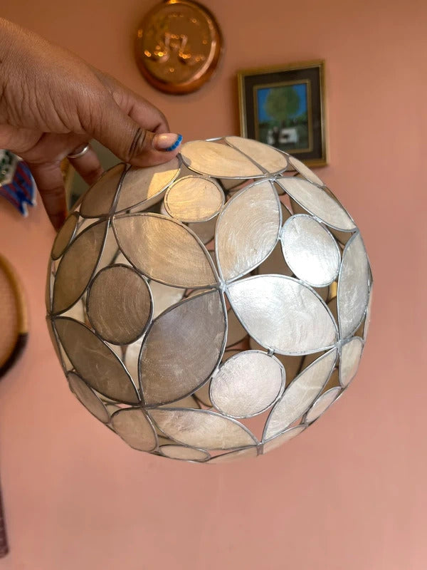 Round Capiz Shell Pendant Light Shade Cream White Floral Ceiling Light Shade