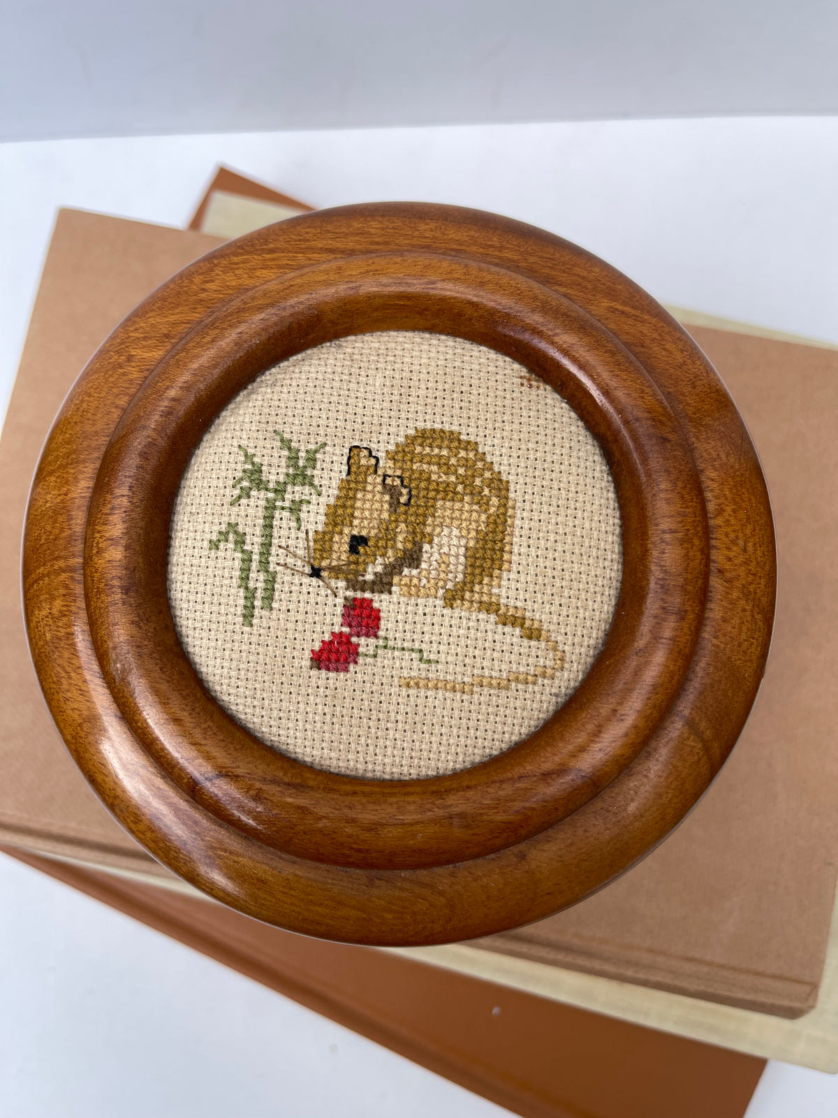 Mouse needlepoint wooden box