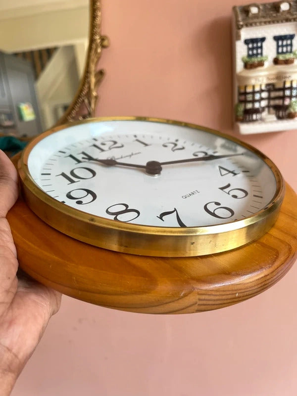 Vintage Buckingham wall clock mounted on a solid pine plaque with gold-tone clock face, traditional rustic wall clock, farmhouse home decor, vintage gallery wall accent, country cottage interior styling and timeless decorative timepiece.