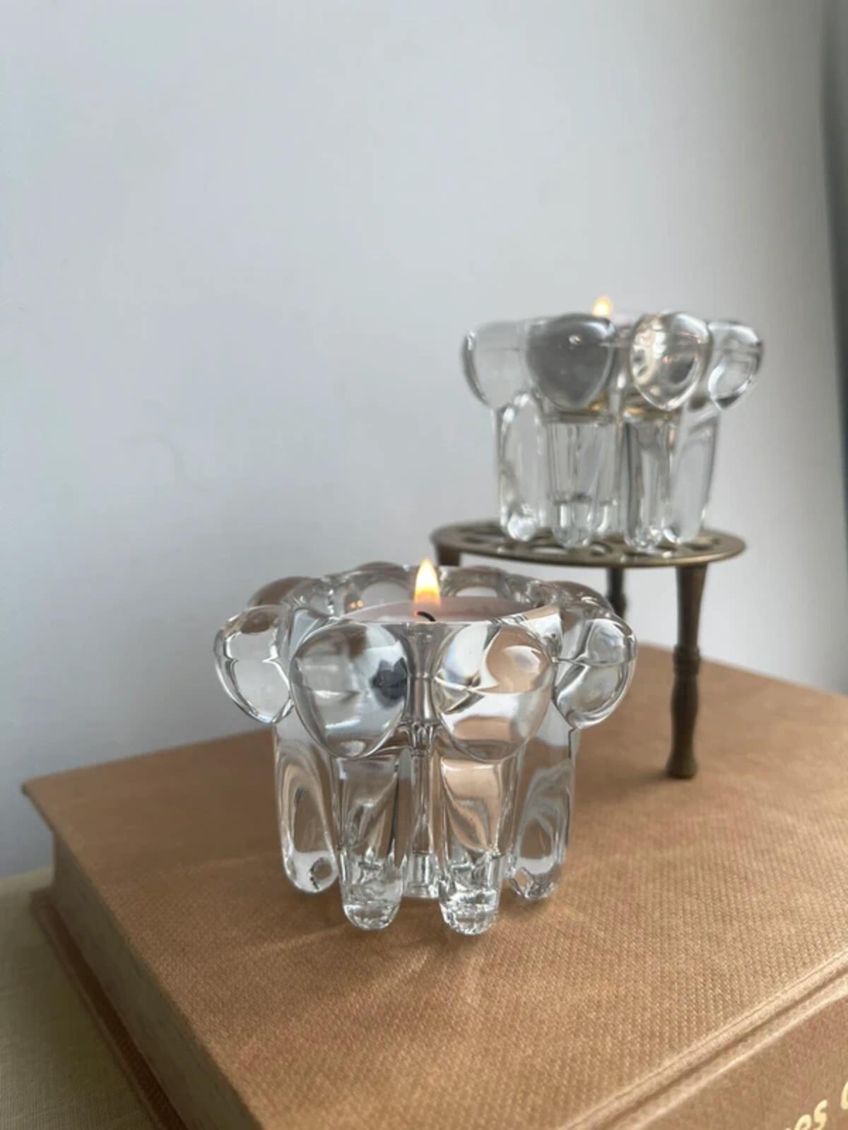 2 Vintage Reims bubble Glass Candle Holders taper/tea light candle