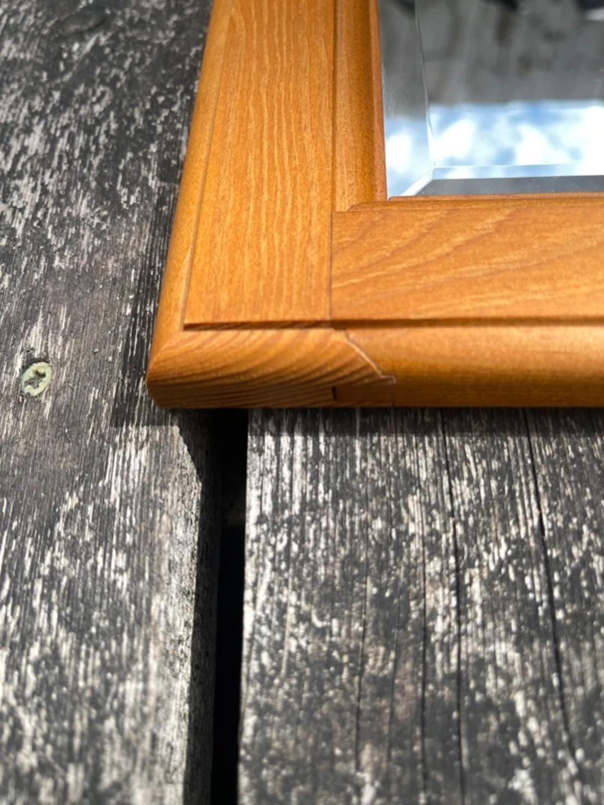 Vintage hand crafted hard wood mid century mirror