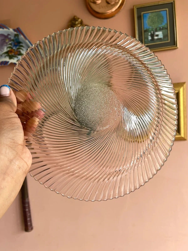 Vintage Pasabahce Pink Glass Dinner Plate 9.5” Shell Swirl Pattern Plates