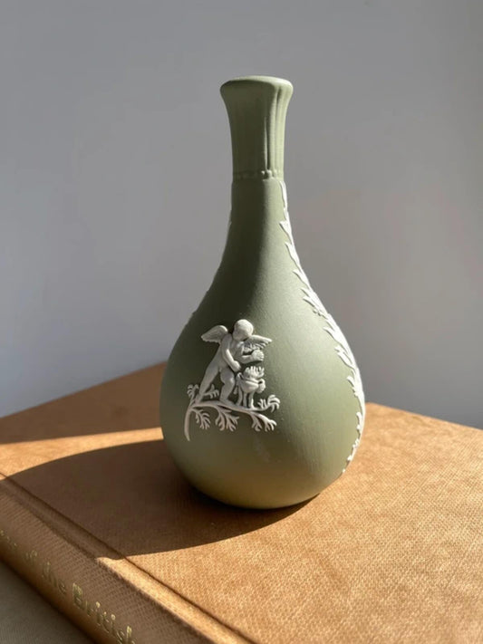 Vintage Wedgwood sage green Cherubs Cylinder Vase