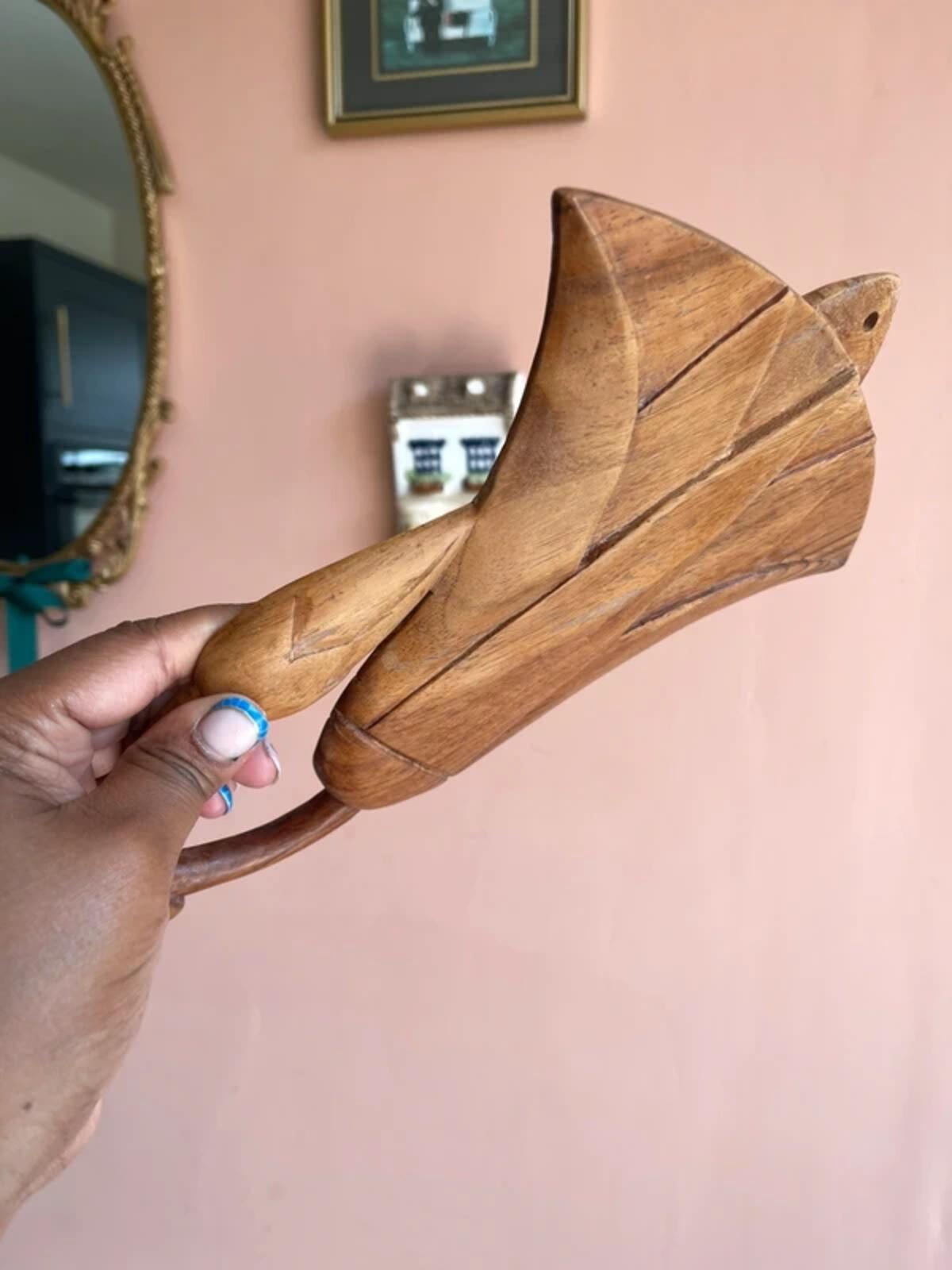 Vintage mid century modern carved floral wall piece
