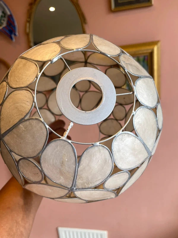 Round Capiz Shell Pendant Light Shade Cream White Floral Ceiling Light Shade