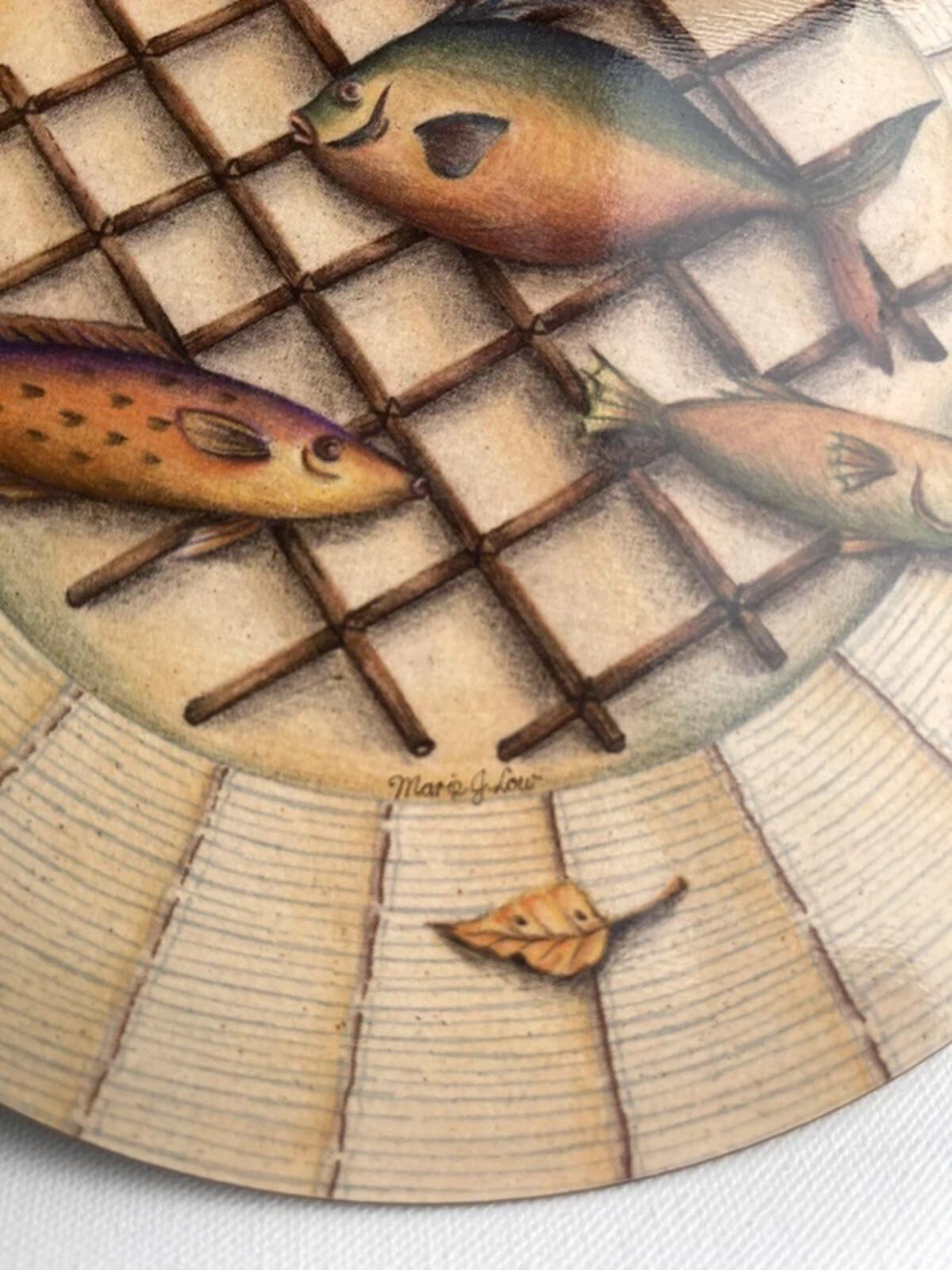 Vintage set of 5 illustrated fish and lattice placemats