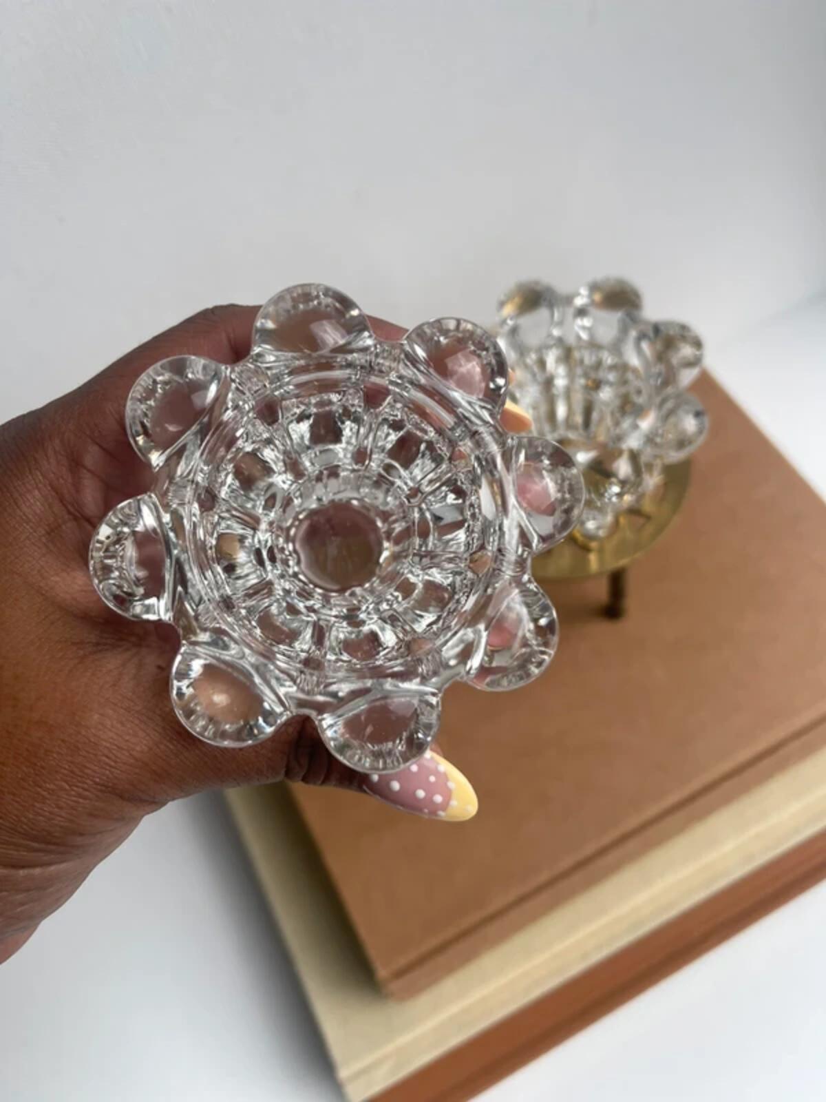 2 Vintage Reims bubble Glass Candle Holders taper/tea light candle