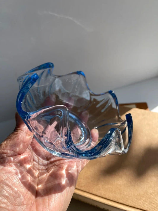 Vintage decorative light blue glass art bowl unique glass decoration