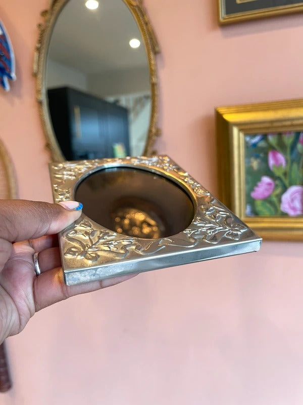 Vintage Silver Plated Oval Photo Frame Portrait Picture Frame floral motif