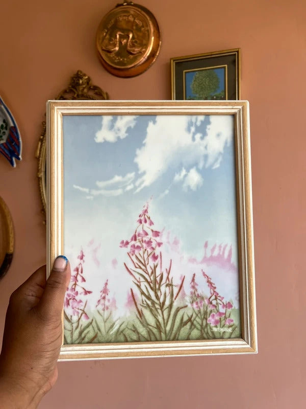 Vintage Porsgrund porcelain art tile by Jan Harr with floral design, Norwegian ceramic wall plaque, Scandinavian home decor, framed botanical artwork, Mid Century Modern wall art and collectible Nordic pottery.