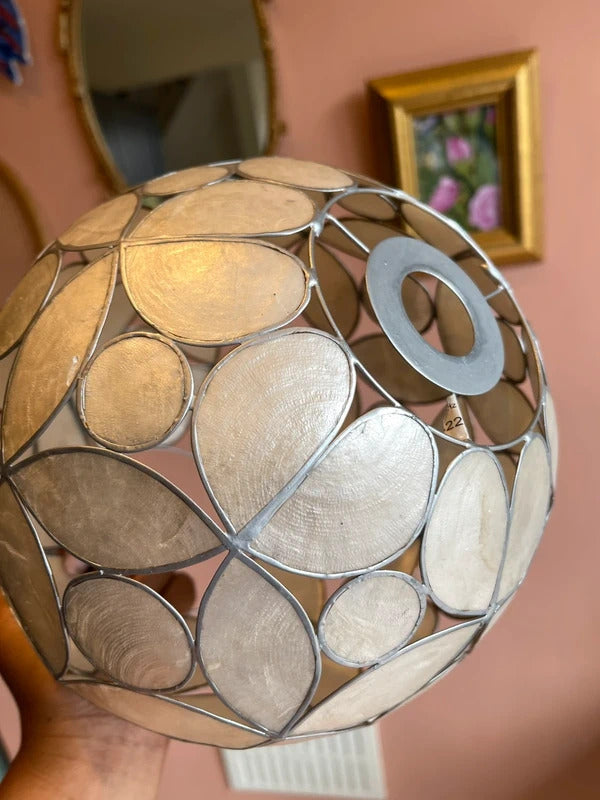 Round Capiz Shell Pendant Light Shade Cream White Floral Ceiling Light Shade