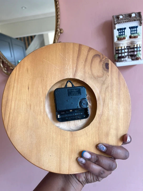 Vintage Buckingham wall clock mounted on a solid pine plaque with gold-tone clock face, traditional rustic wall clock, farmhouse home decor, vintage gallery wall accent, country cottage interior styling and timeless decorative timepiece.