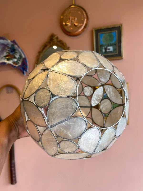 Round Capiz Shell Pendant Light Shade Cream White Floral Ceiling Light Shade