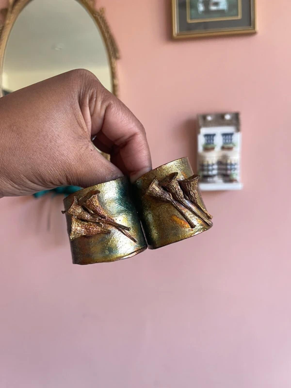 Vintage 80s or 90s real eucalyptus leaves napkin rings/ holders made in Australia set of 6