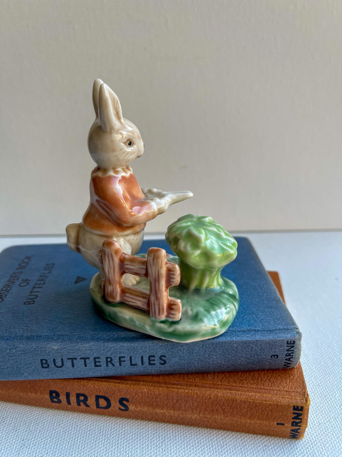 Vintage Albert Kessler Porcelain Gardening Bunny Rabbit Gloss Glaze Figurine