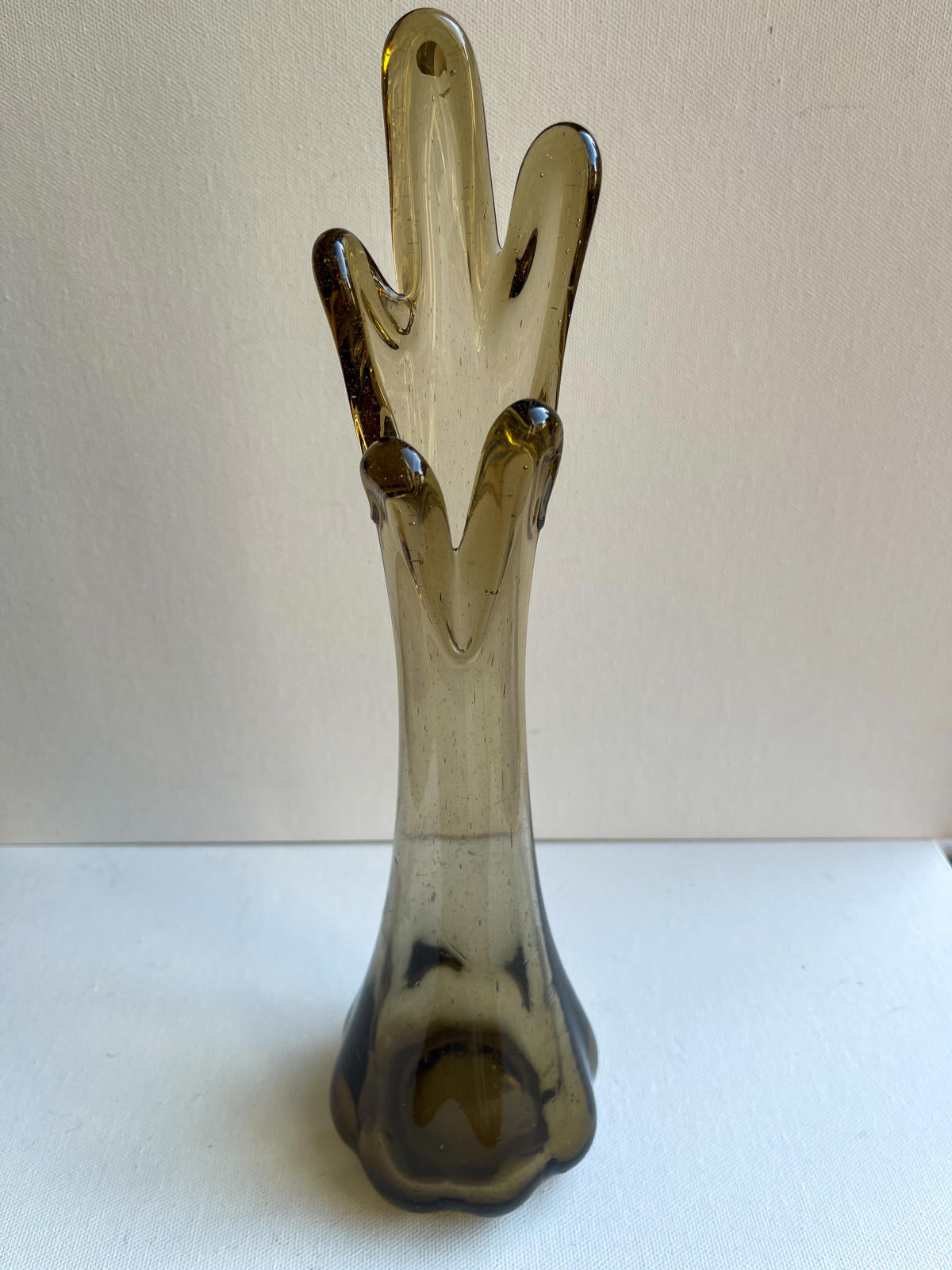Mid century smoked five finger glass vase