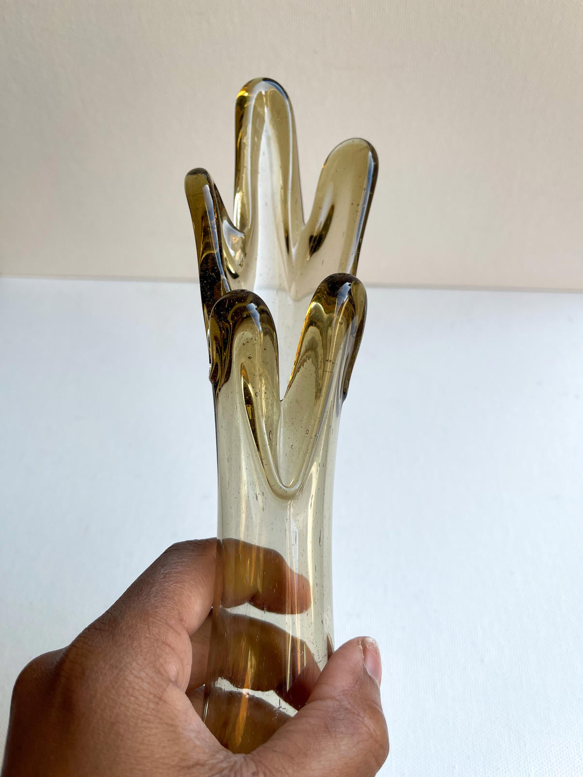 Mid century smoked five finger glass vase