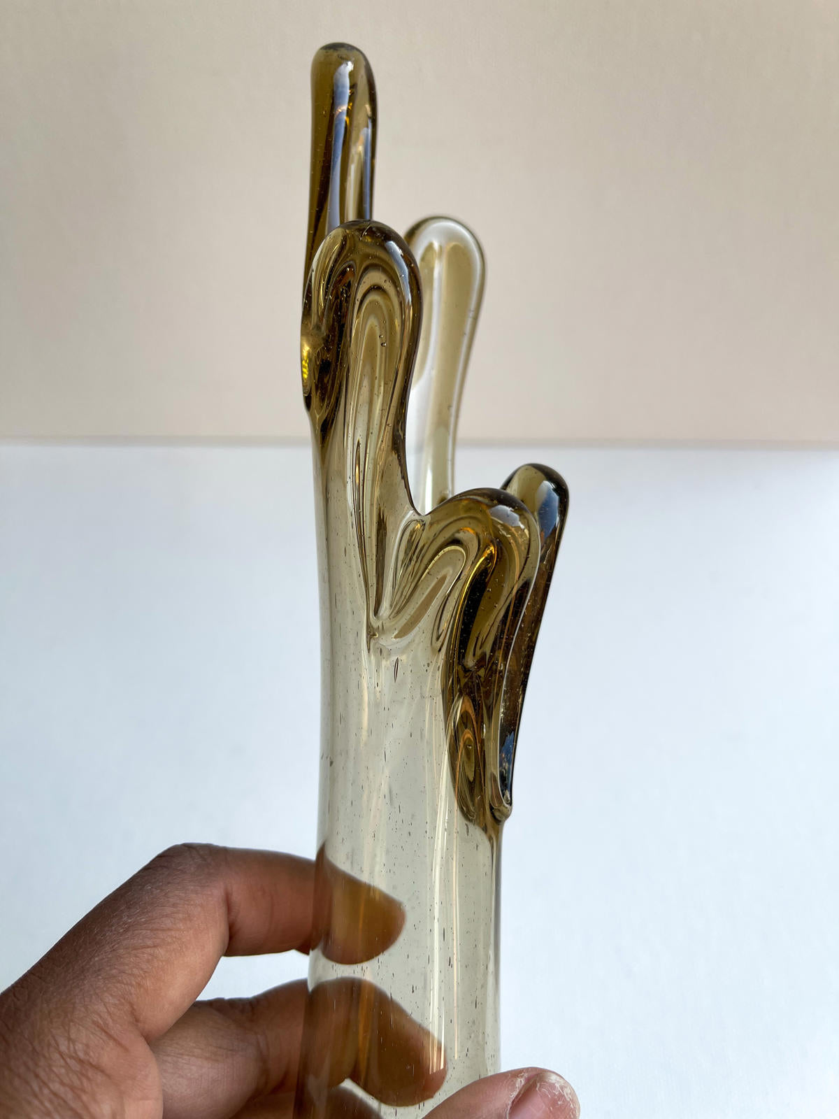 Mid century smoked five finger glass vase
