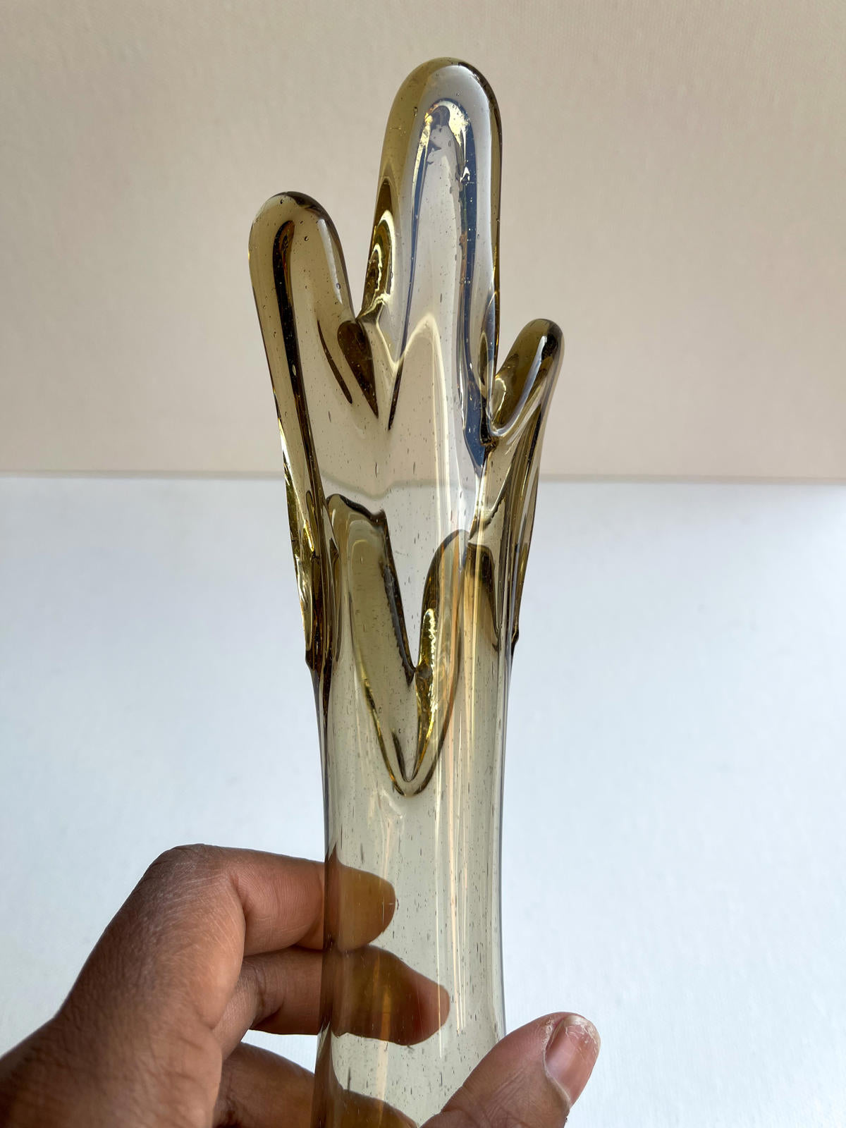 Mid century smoked five finger glass vase