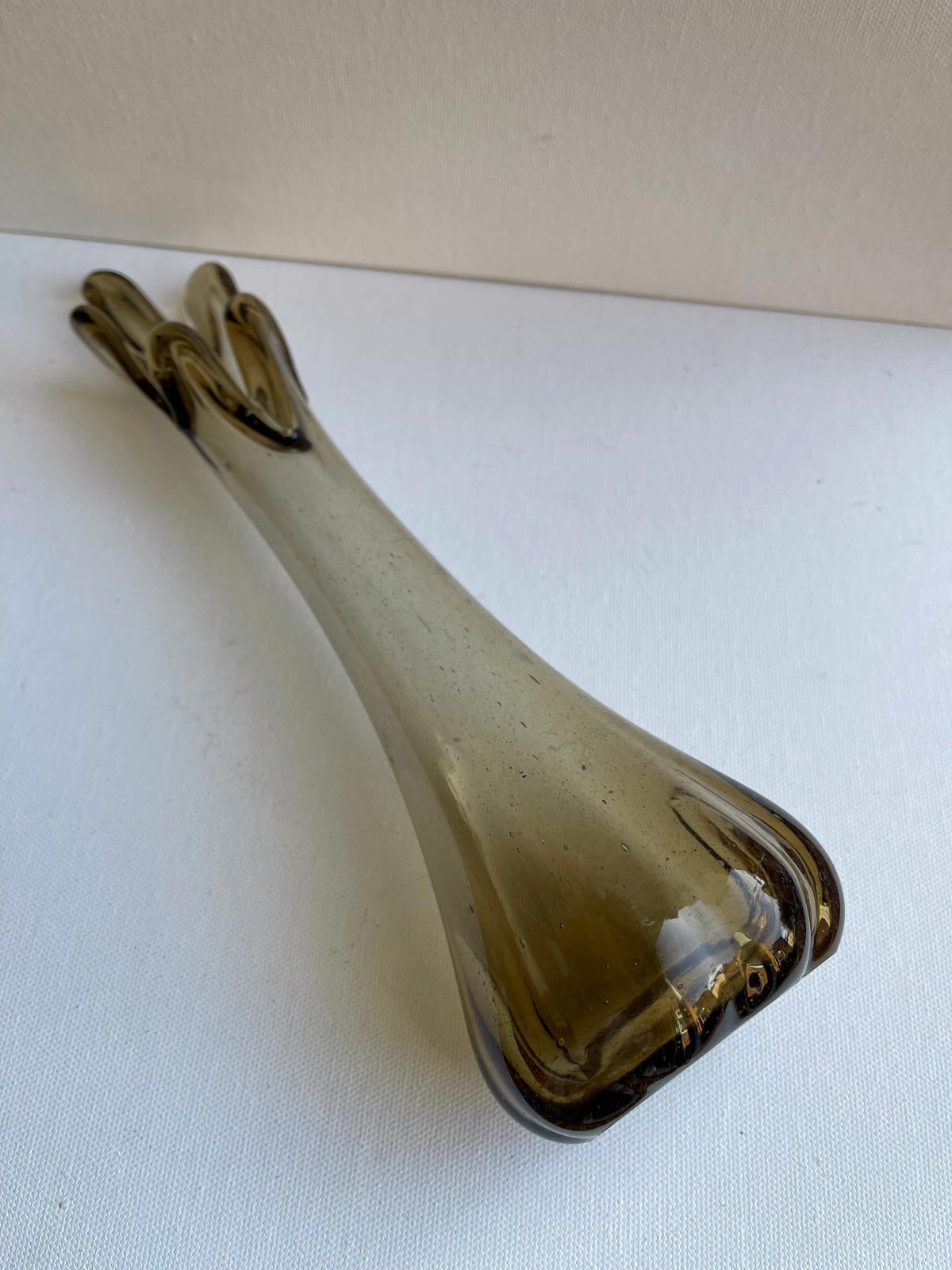 Mid century smoked five finger glass vase