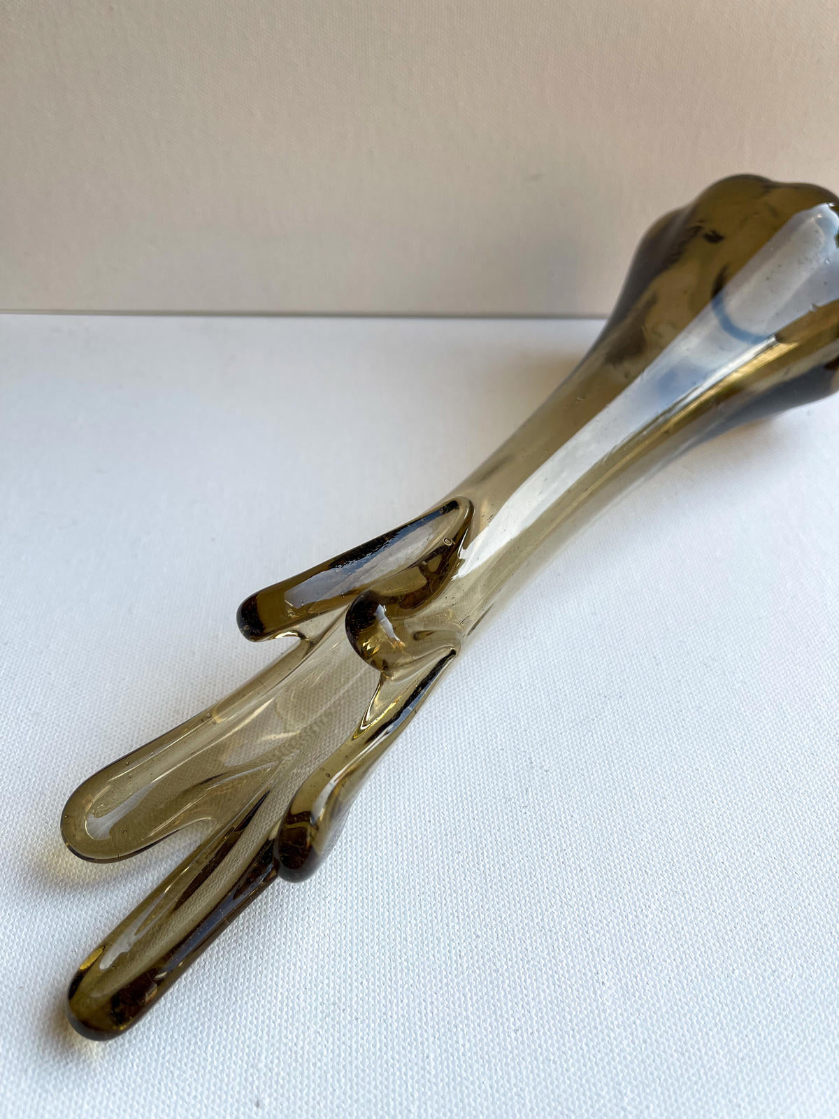 Mid century smoked five finger glass vase