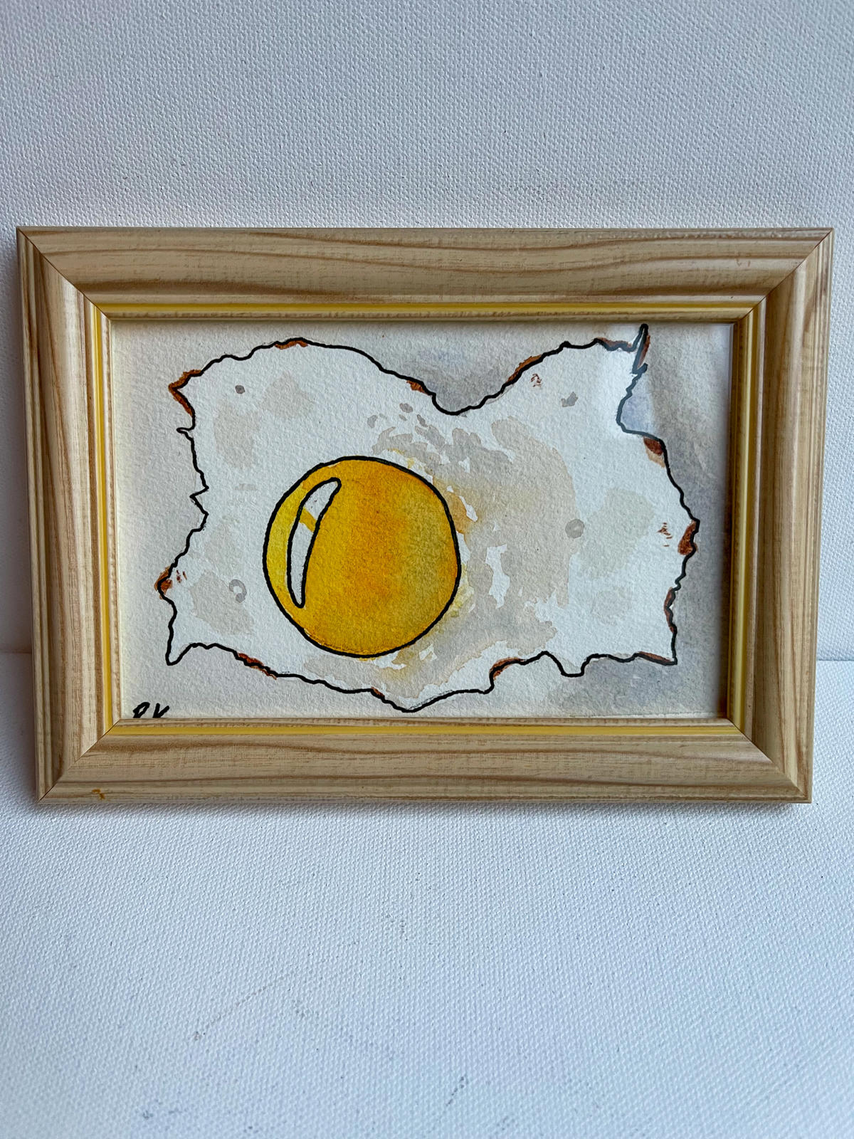 Original water colour and pen fried egg art wall decor kitchen gallery wall