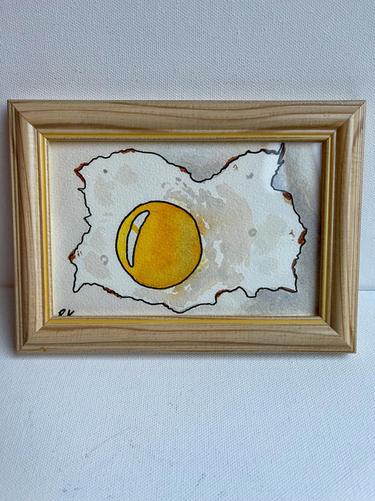 Original water colour and pen fried egg art wall decor kitchen gallery wall
