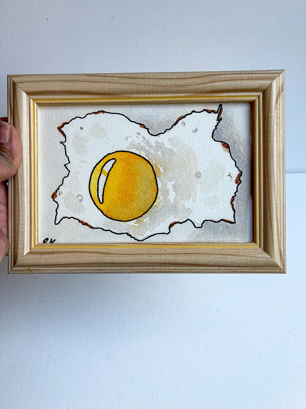Original water colour and pen fried egg art wall decor kitchen gallery wall