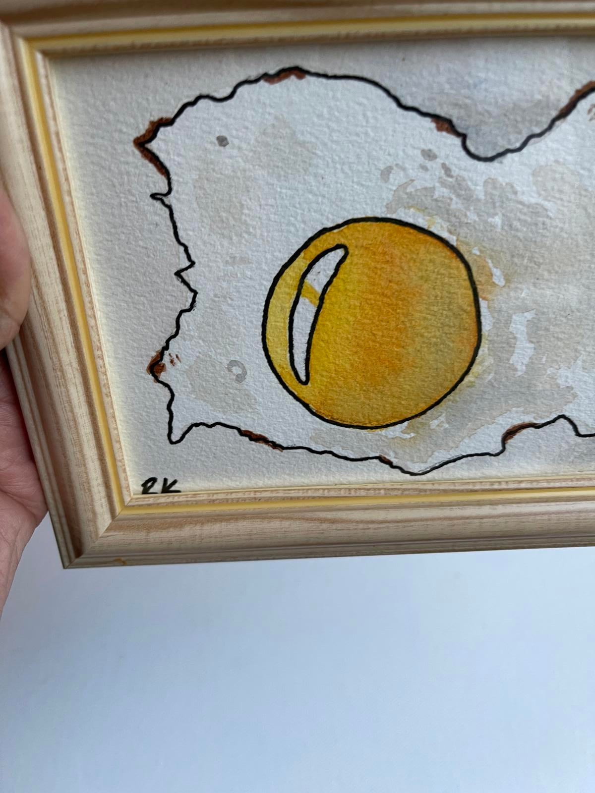 Original water colour and pen fried egg art wall decor kitchen gallery wall